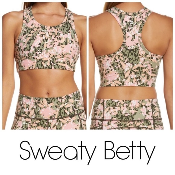 Sweaty Betty Power Frame Racerback Sports Bra in Green Floral Texture Large - Picture 3 of 4
